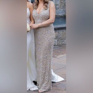 Silver Beaded Evening Gown